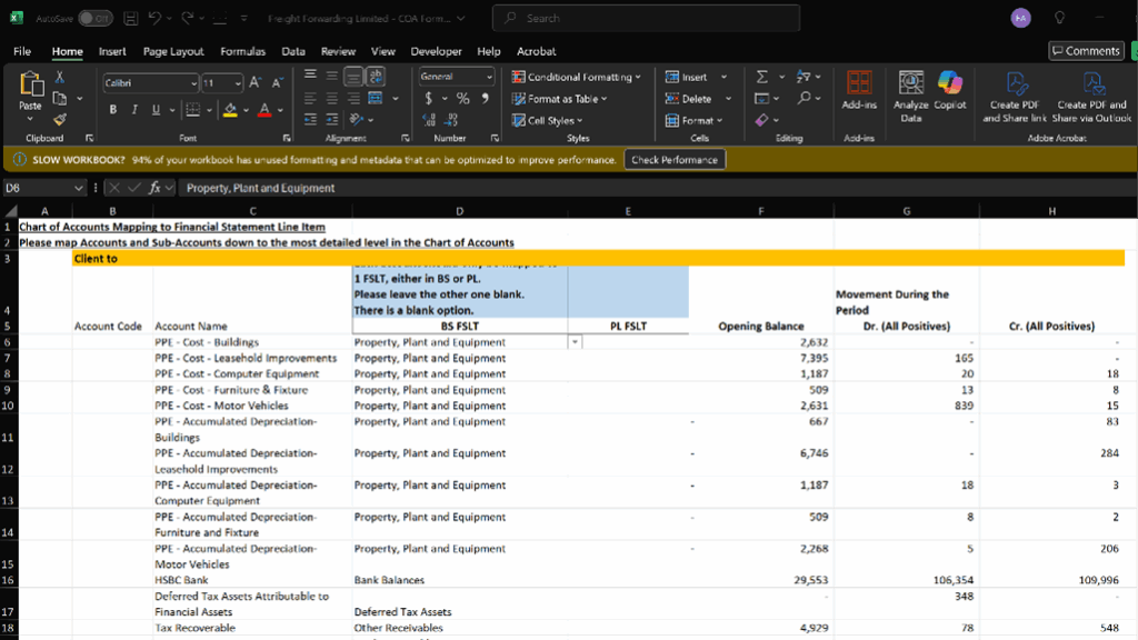 AP4.0 COA Mapping Balance Sheet Financial Statement Line Items