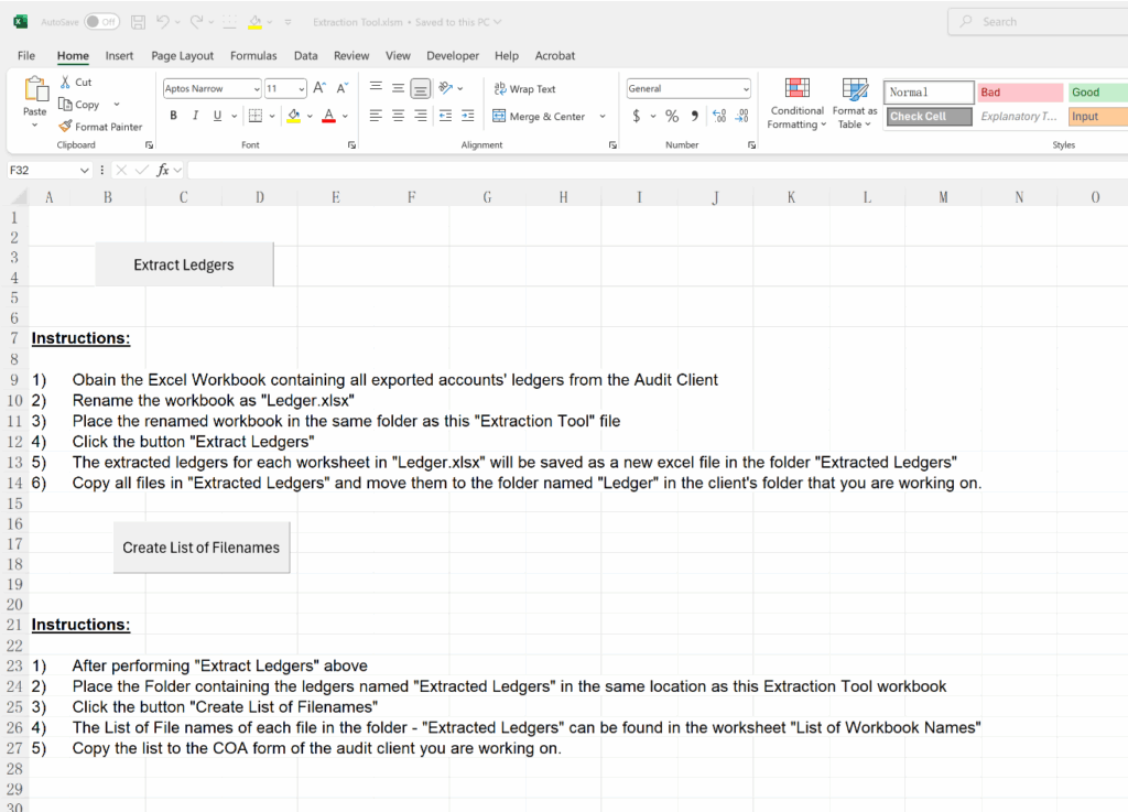 AP4.0 A tool used to extract ledger excel worksheets from a combined excel file into separate files