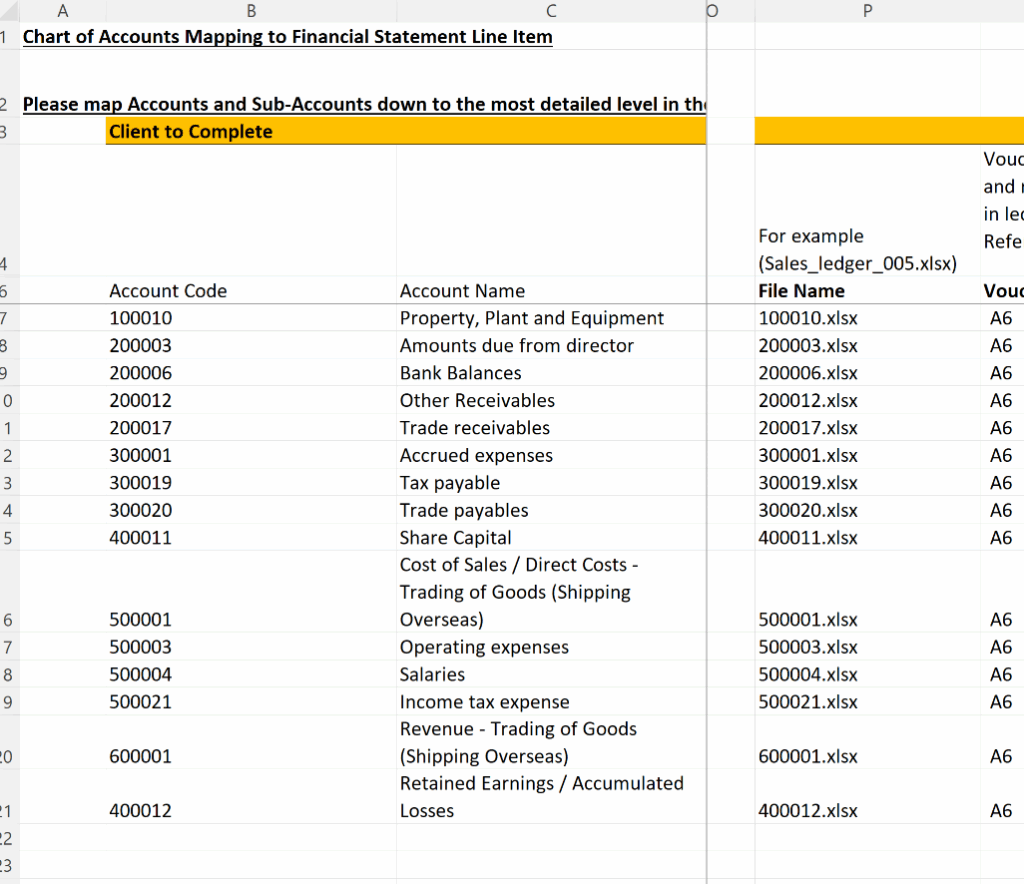 AP4.0 Completing List of File Names for each account in the COA Mapping Form
